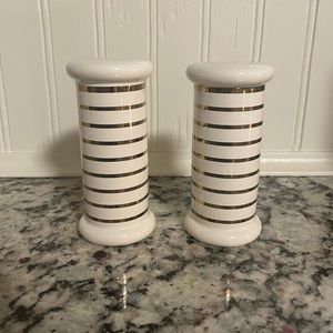 Kate Spade Charles Lane Gold Stripe Salt and Pepper Shaker Set Lenox